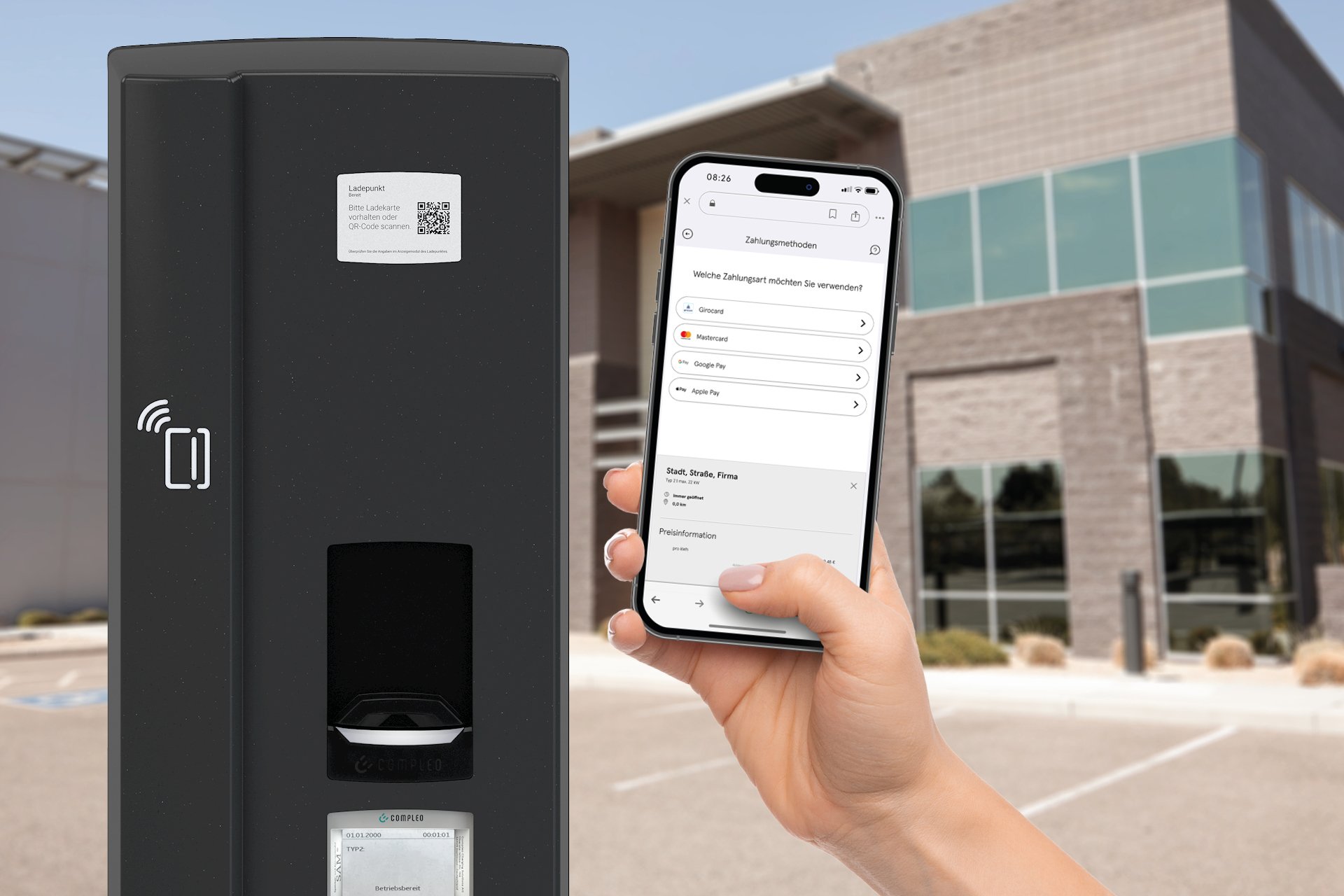 Compleo charging station with QR code display